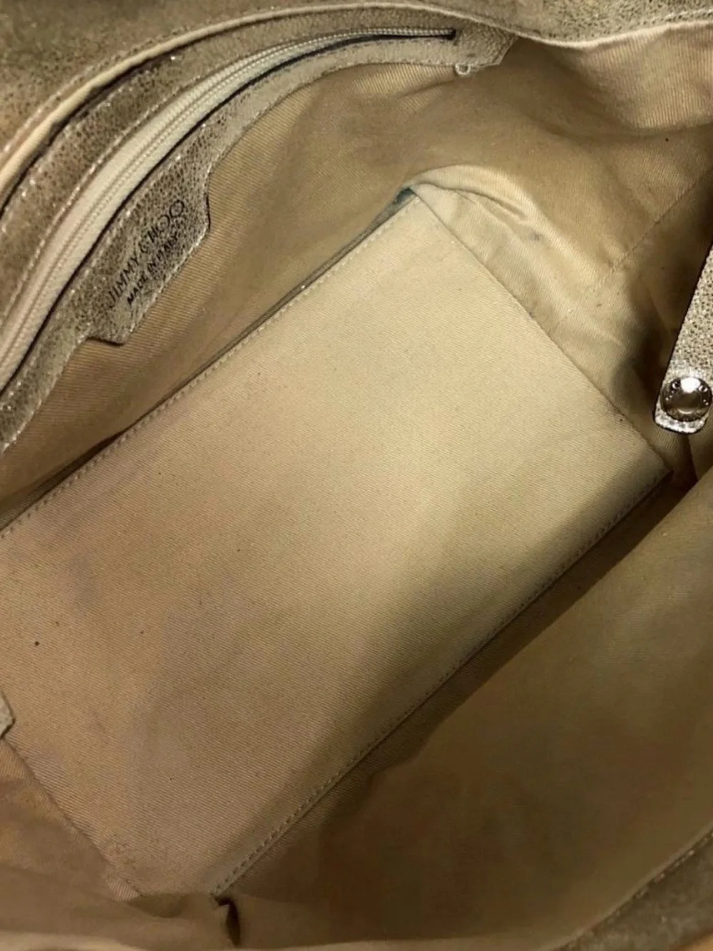 JIMMY CHOOSE Star Studded Gold Silver Metallic Emblem Tote Shoulder Bag